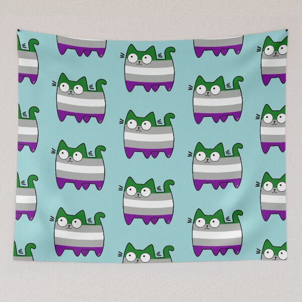 Item preview, Grey Aroace Pride Cat designed and sold by SamHoweMeow.