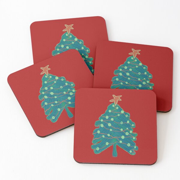 Item preview, Scribble Christmas tree (blue, green, orange, red background) designed and sold by MentaLee.