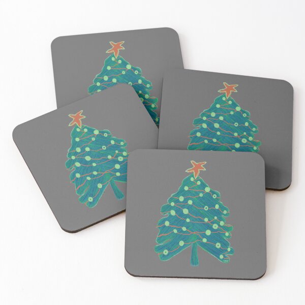 Item preview, Scribble Christmas tree (blue, green, orange gray background) designed and sold by MentaLee.