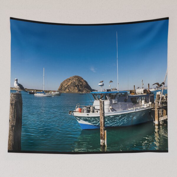 Item preview, Morro Bay Harbor, and the looming Morro Rock that dominates it, on California's Central Coast designed and sold by OrcaNature.