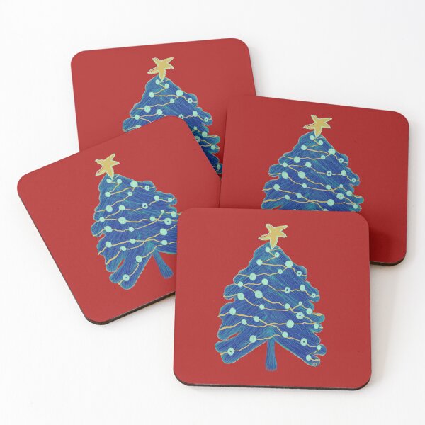 Item preview, Scribble Christmas tree (blue, yellow, red background) designed and sold by MentaLee.