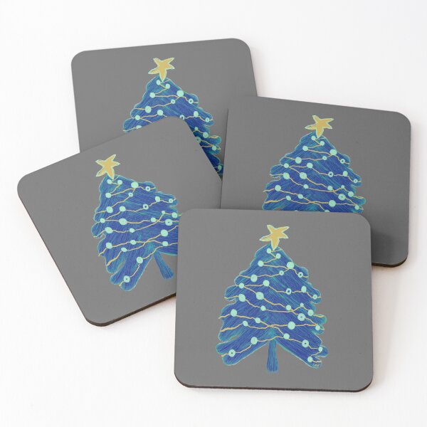 Item preview, Scribble Christmas tree (blue, yellow gray background) designed and sold by MentaLee.