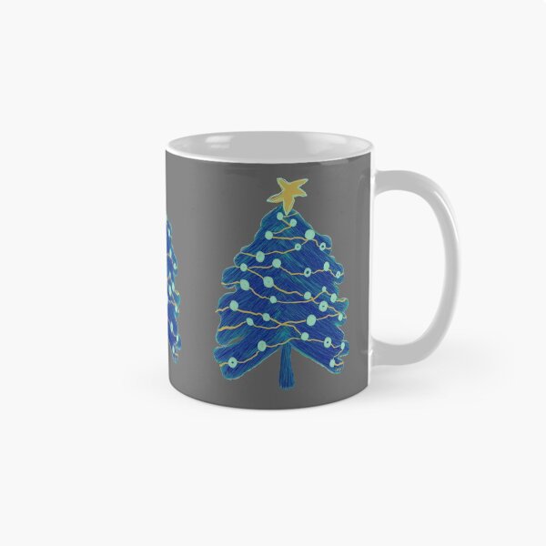 Item preview, Scribble Christmas tree (blue, yellow gray background) designed and sold by MentaLee.