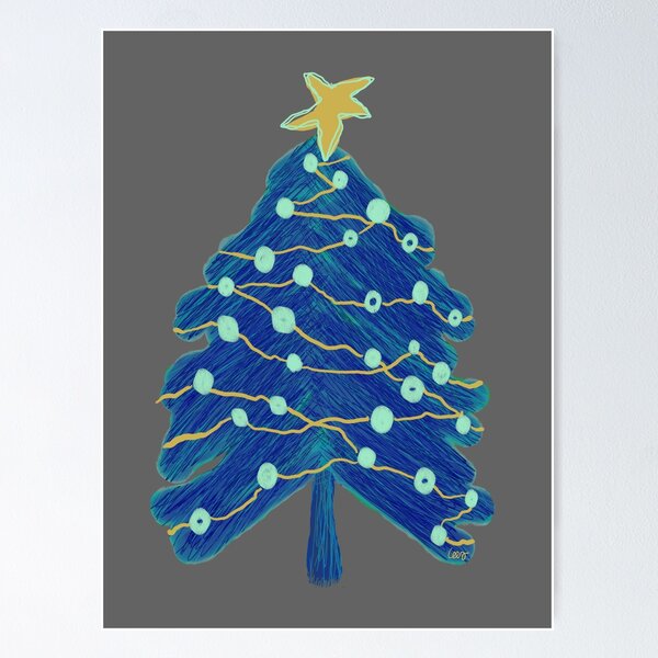Item preview, Scribble Christmas tree (blue, yellow gray background) designed and sold by MentaLee.