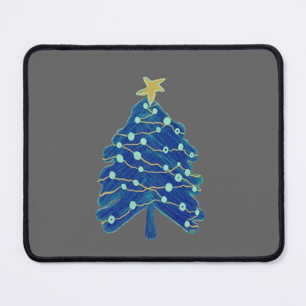Item preview, Scribble Christmas tree (blue, yellow gray background) designed and sold by MentaLee.