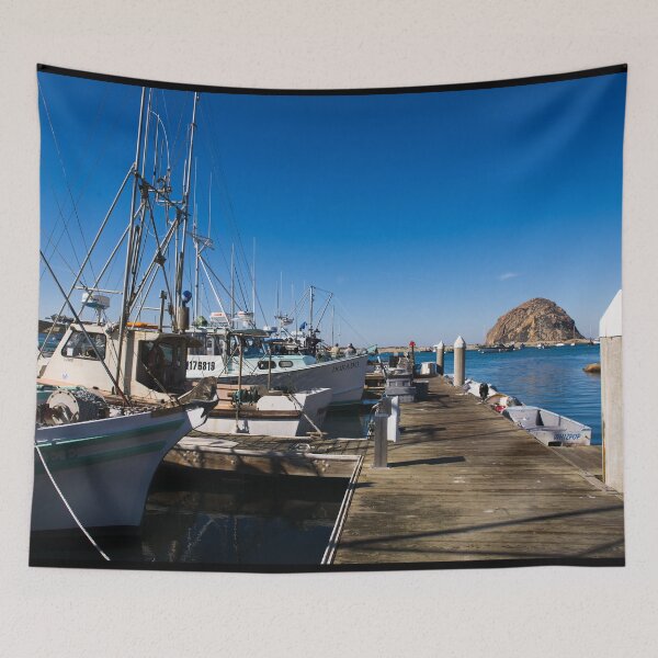 Item preview, Morro Bay Harbor, and the looming Morro Rock that dominates it, on California's Central Coast designed and sold by OrcaNature.