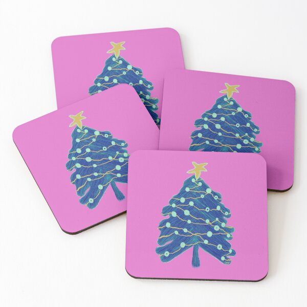 Item preview, Scribble Christmas tree (blue, yellow, pink background) designed and sold by MentaLee.