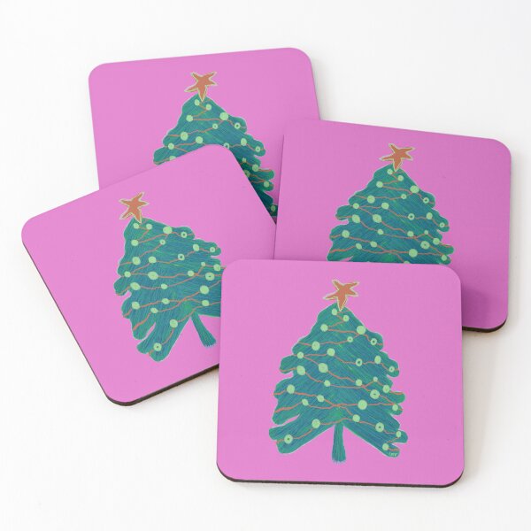Item preview, Scribble Christmas tree (green, orange, blue, pink background) designed and sold by MentaLee.