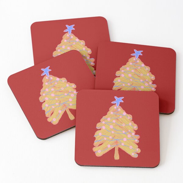 Item preview, Scribble Christmas tree (blue, yellow, orange, pastel, red background) designed and sold by MentaLee.