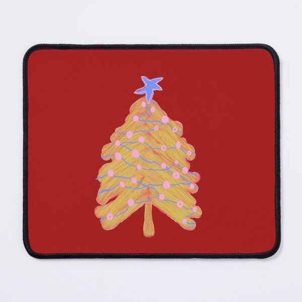 Item preview, Scribble Christmas tree (blue, yellow, orange, pastel, red background) designed and sold by MentaLee.