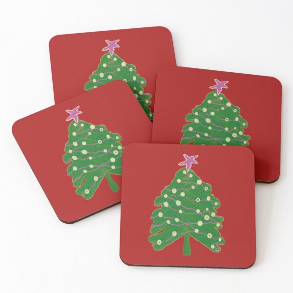 Item preview, Scribble Christmas tree (green, pink, red background) designed and sold by MentaLee.