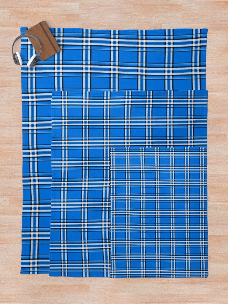 Throw Blanket, Abstract tartan in the blue color designed and sold by Victoria Riabov