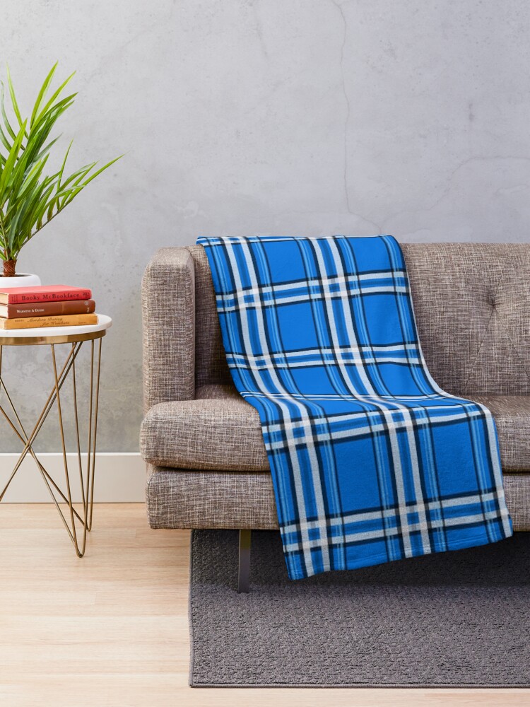 Thumbnail 2 of 6, Throw Blanket, Abstract tartan in the blue color designed and sold by Victoria Riabov.