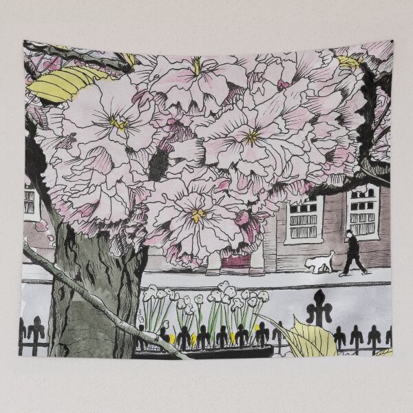Item preview, Through the Cherry Blossom Bury St Edmunds Watercolour and ink painting. designed and sold by Tom Crittenden.