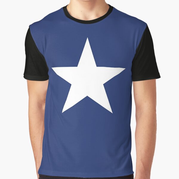 Men's white T-shirt with dark blue star on the front