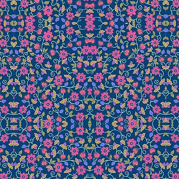 Artwork thumbnail, Ditzy Hearts & Flowers on a blue ground by JoChesney