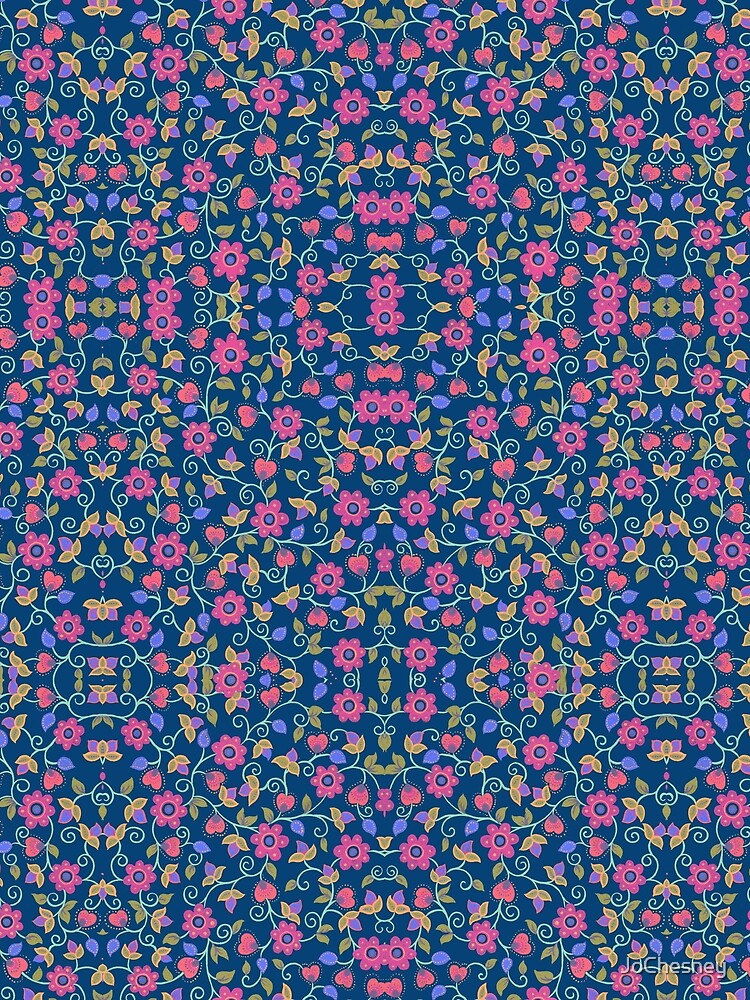 Thumbnail 5 of 5, Graphic T-Shirt, Ditzy Hearts & Flowers on a blue ground designed and sold by JoChesney.