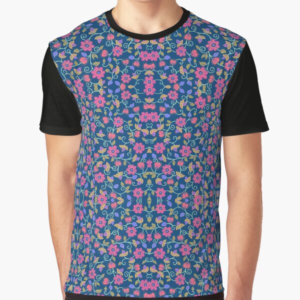 Ditzy Hearts & Flowers on a blue ground Graphic T-Shirt