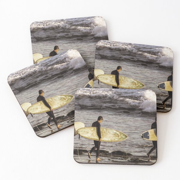 Item preview, Three surfers take to the waves at Butterfly Beach in Montecito, a small city next to Santa Barbara, California designed and sold by OrcaNature.