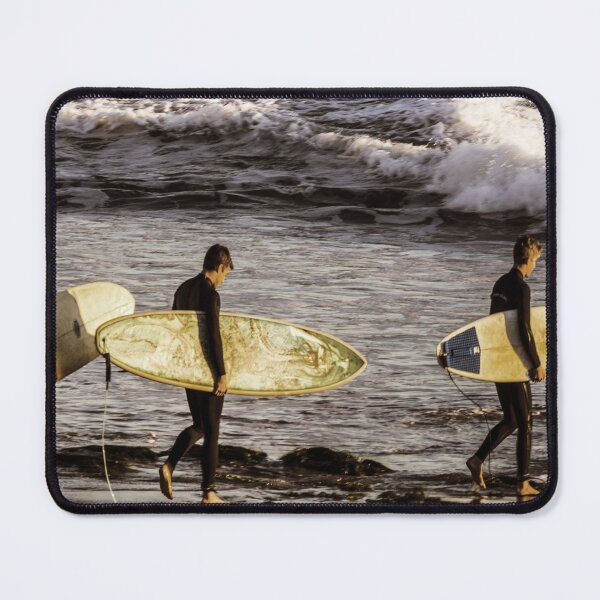 Item preview, Three surfers take to the waves at Butterfly Beach in Montecito, a small city next to Santa Barbara, California designed and sold by OrcaNature.