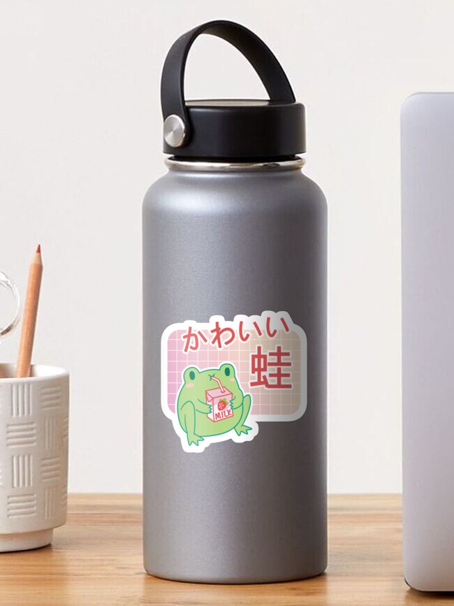 Thumbnail 1 of 3, Sticker, Kawaii Strawberry Milk Frog designed and sold by ElectricFangs.