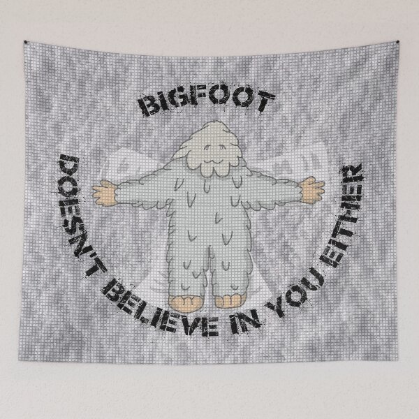 Item preview, Bigfoot Doesn't Believe In You Either Snow Angel With Mosaic Tiles Filter designed and sold by LuckyKermit.