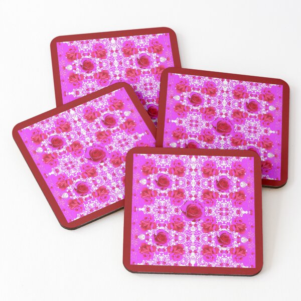 Item preview, PURPLE BORDER SPRING ABSTRACT PINK CERISE GARDEN  ROSES PATTERN WHITE ART  designed and sold by sharlesart.