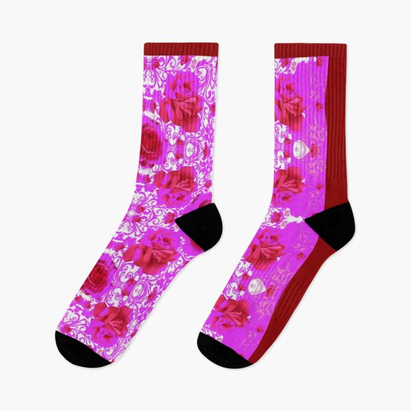Item preview, PURPLE BORDER SPRING ABSTRACT PINK CERISE GARDEN  ROSES PATTERN WHITE ART  designed and sold by sharlesart.