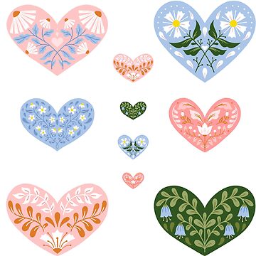 Artwork thumbnail, Folk Art Flower and Heart Sticker Pack and designs by Dollfacedesign