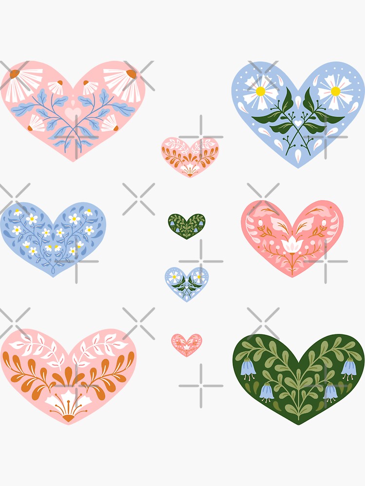 Thumbnail 3 of 3, Sticker, Folk Art Flower and Heart Sticker Pack and designs designed and sold by Dollfacedesign.