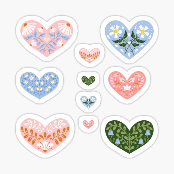 Folk Art Flower and Heart Sticker Pack and designs Sticker