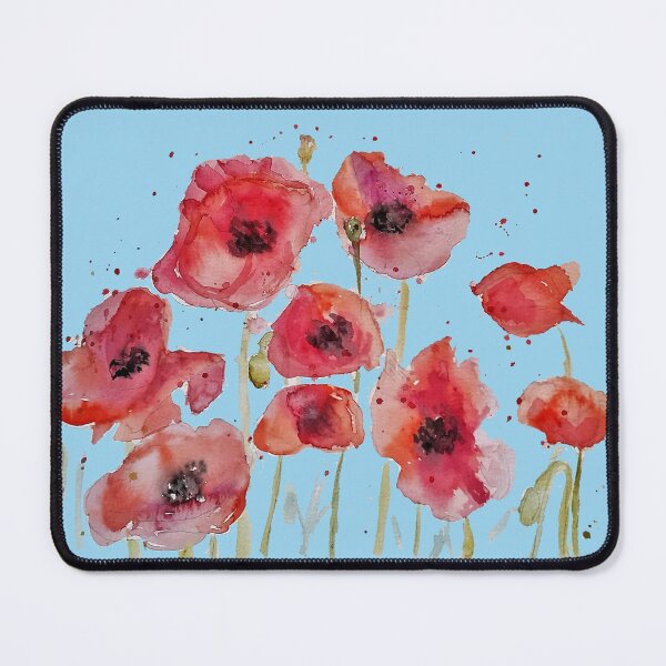 Item preview, Red Poppy Watercolor Painting on Pastel Blue designed and sold by Sarah Rajkotwala.