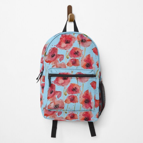 Item preview, Red Poppy Watercolor Painting on Pastel Blue designed and sold by Sarah Rajkotwala.