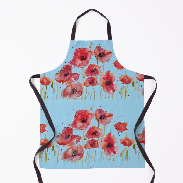 Item preview, Red Poppy Watercolor Painting on Pastel Blue designed and sold by Sarah Rajkotwala.