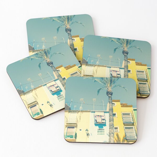 Item preview, Retro faded image row of pastel colored terrace style traditional Mediterranean homes designed and sold by Brian Scantlebury.