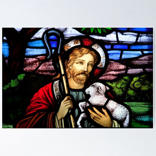 Item preview, Jesus the Good Shepherd Stained Glass Window designed and sold by onepony.