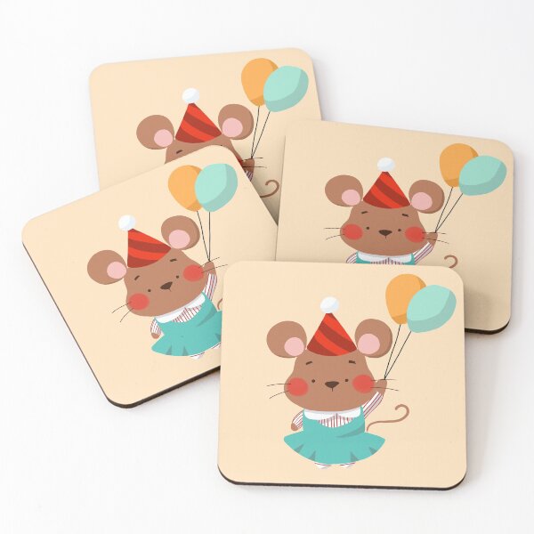 Item preview, Kawaii Festive Mouse wearing a party hat with balloons designed and sold by citrusapple.