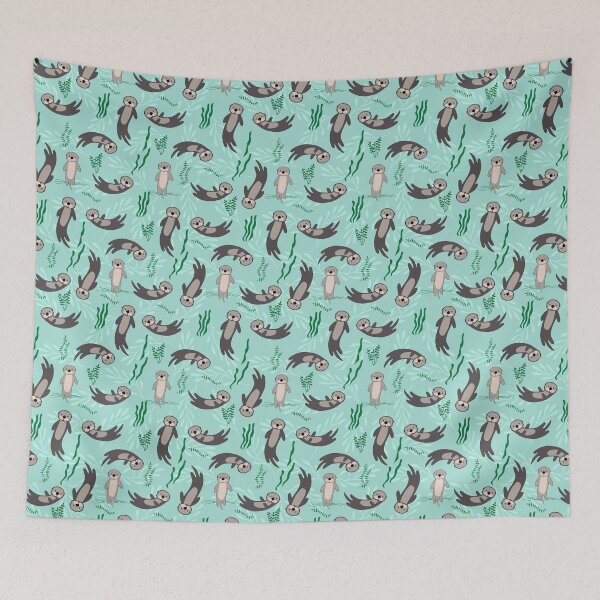 Item preview, Otters Plants Green Seamless designed and sold by ConcorStore.
