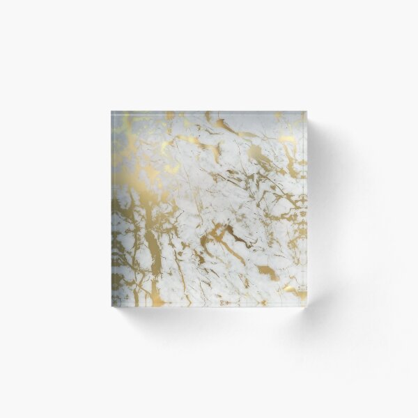 Gold marble on white (original height quality print) Acrylic Block