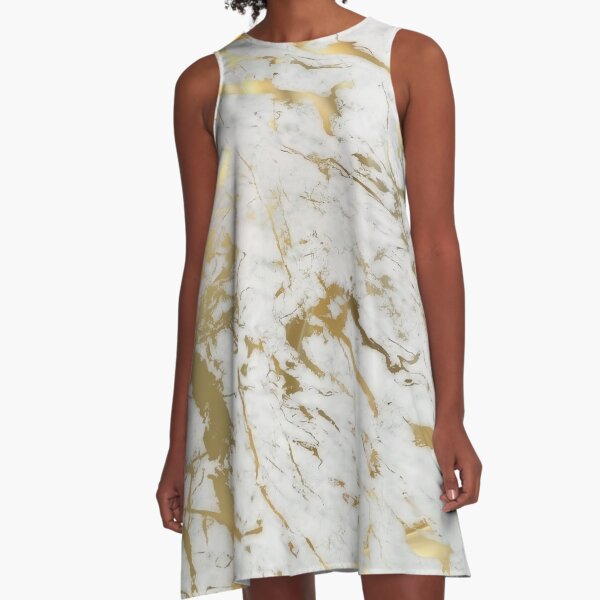 Gold marble on white (original height quality print) A-Line Dress