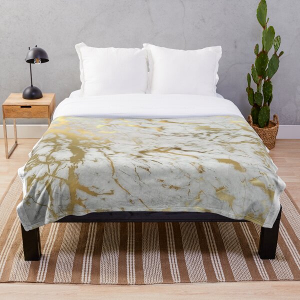 Gold marble on white (original height quality print) Throw Blanket