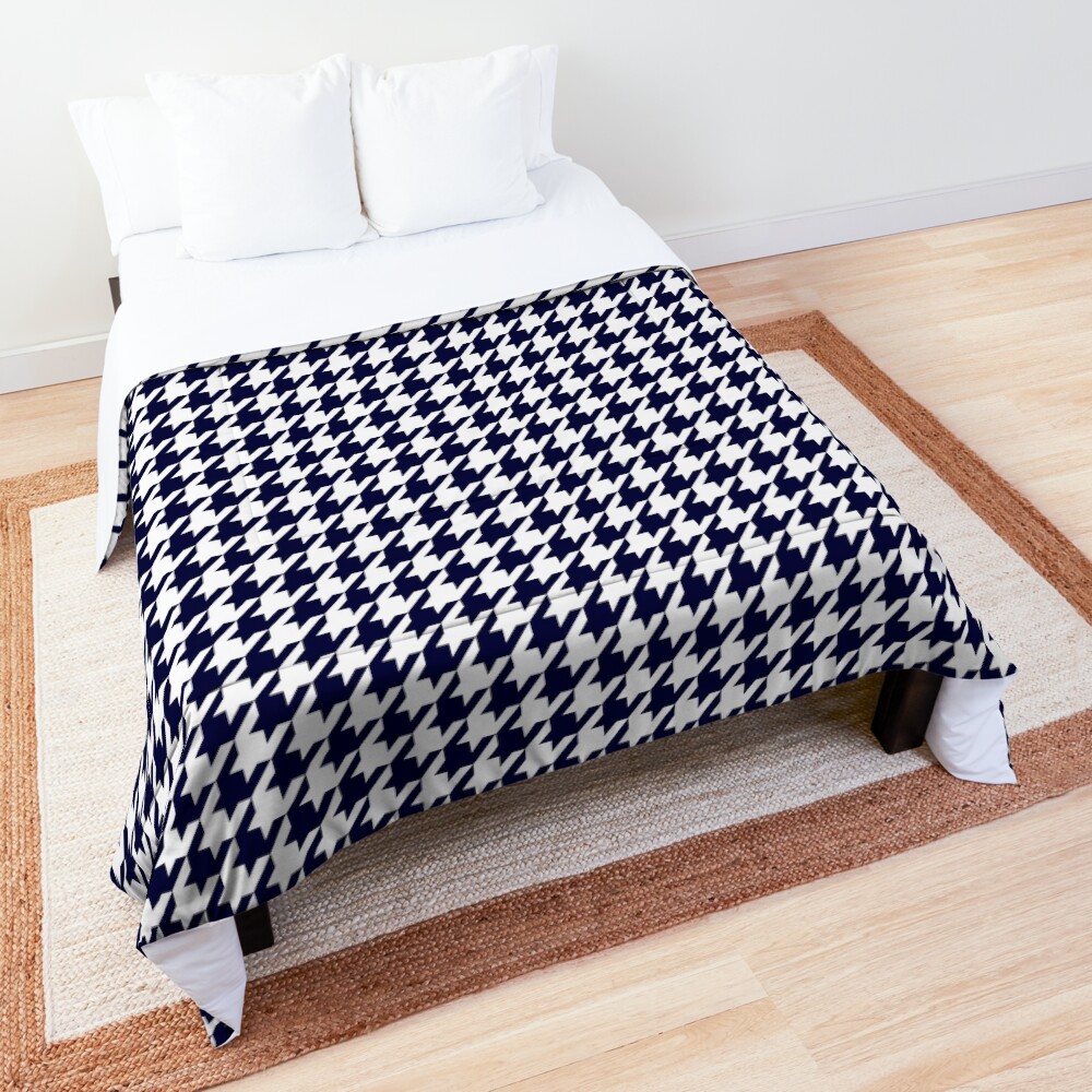 Navy Blue And White Houndstooth Comforter