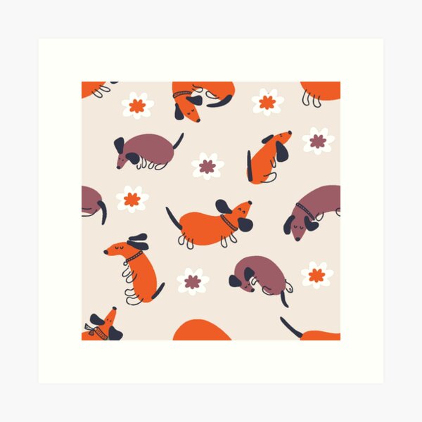 Dachshunds and Flowers Pattern Art Print