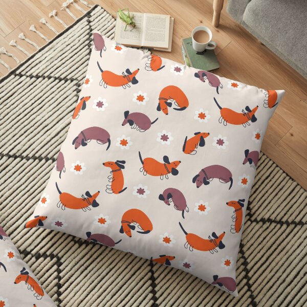 Dachshunds and Flowers Pattern Floor Pillow