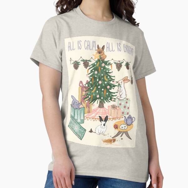 All is Calm All is Bright Funny Christmas Bunny Rabbits Classic T-Shirt
