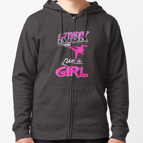 Kick Like A Girl Taekwondo Quote All Stars Girls Pink Zipped Hoodie