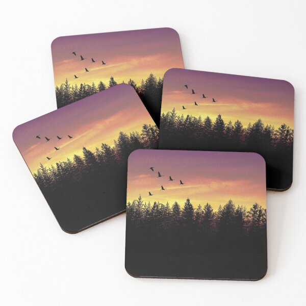Item preview, Sunset Silhouette Forest with Cranes designed and sold by AdinaRose.
