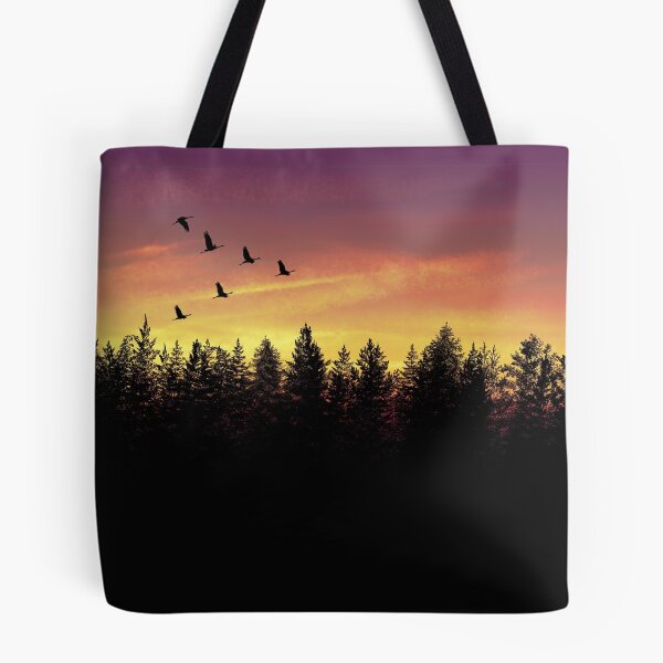 Item preview, Sunset Silhouette Forest with Cranes designed and sold by AdinaRose.