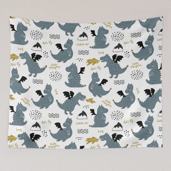 Item preview, Childish seamless pattern with cute dragons designed and sold by lauricecmd.