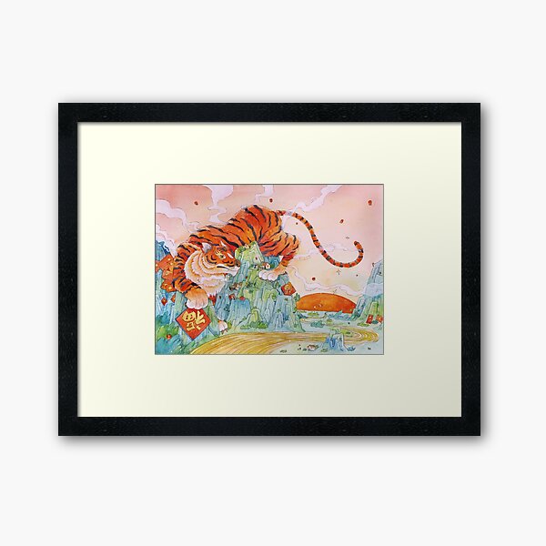 Tiger Chinese New Year 2022 watercolour drawing Framed Art Print